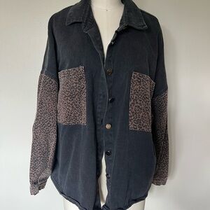 Leopard Print Black Denim Button Up